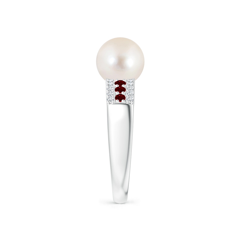 8mm AAAA Freshwater Pearl Ring with Rubies in White Gold side 2