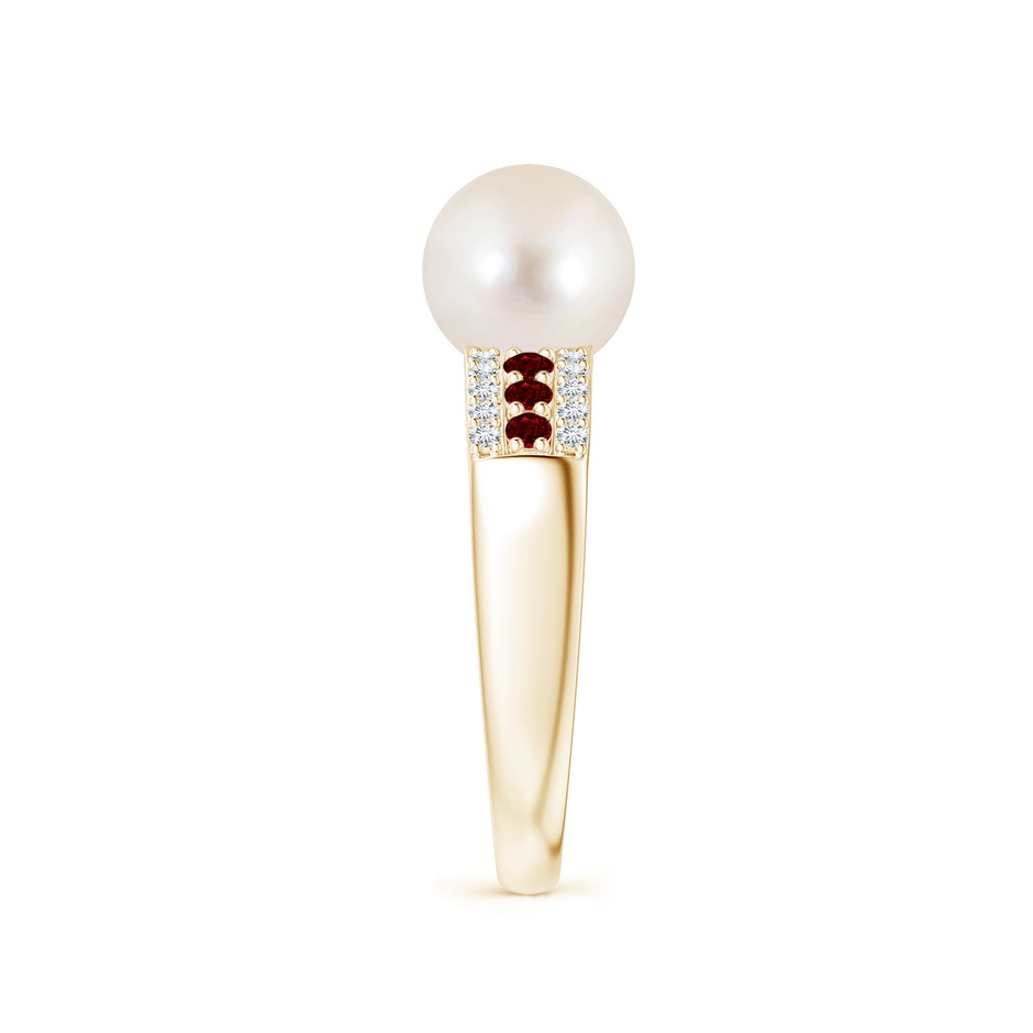 8mm AAAA Freshwater Pearl Ring with Rubies in Yellow Gold side 2