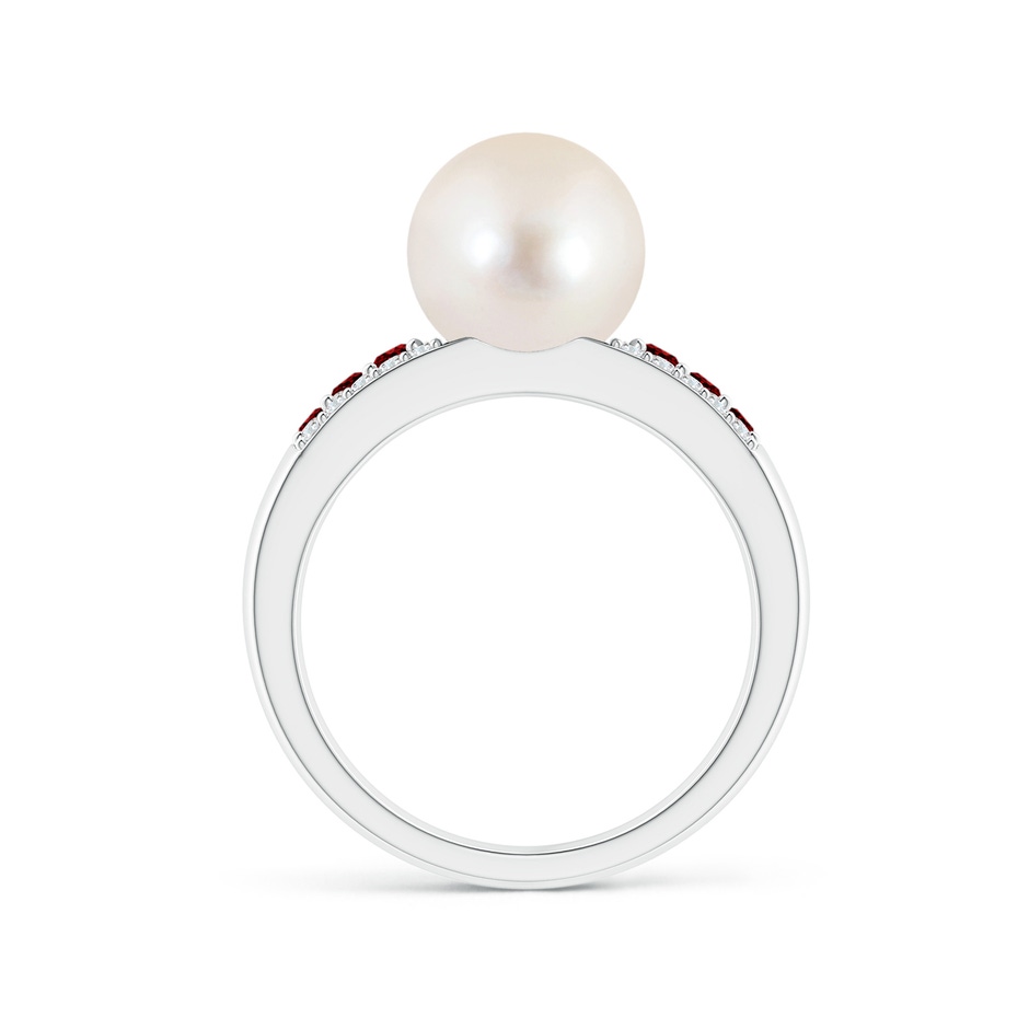 9mm AAAA Freshwater Pearl Ring with Rubies in White Gold side 1