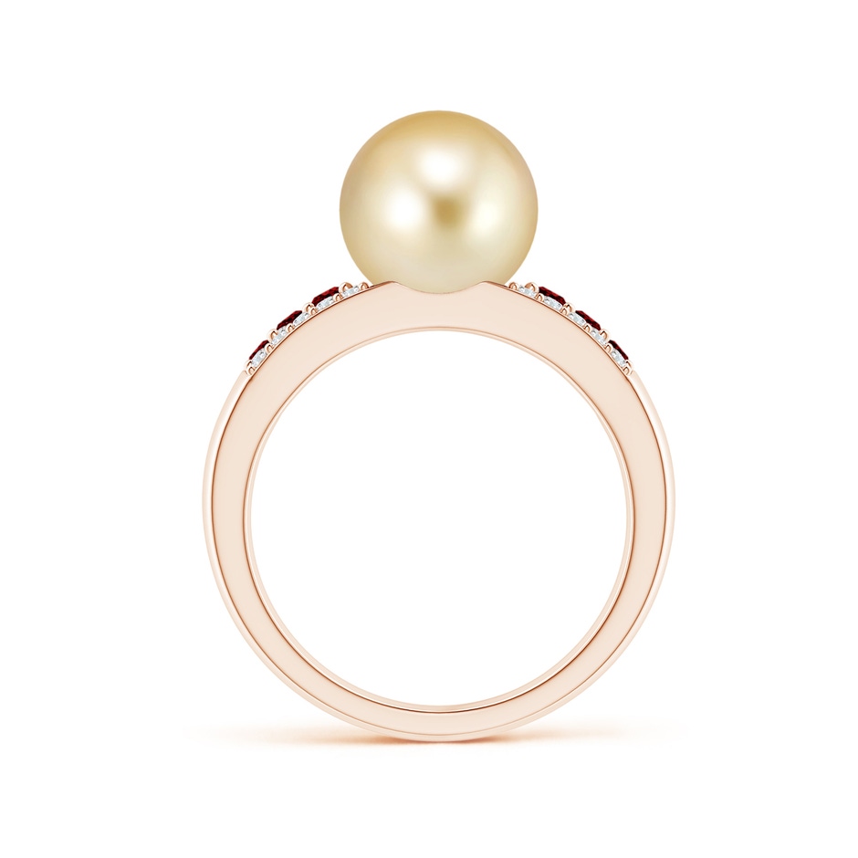 9mm AAAA Golden South Sea Pearl Ring with Rubies in Rose Gold Side 1