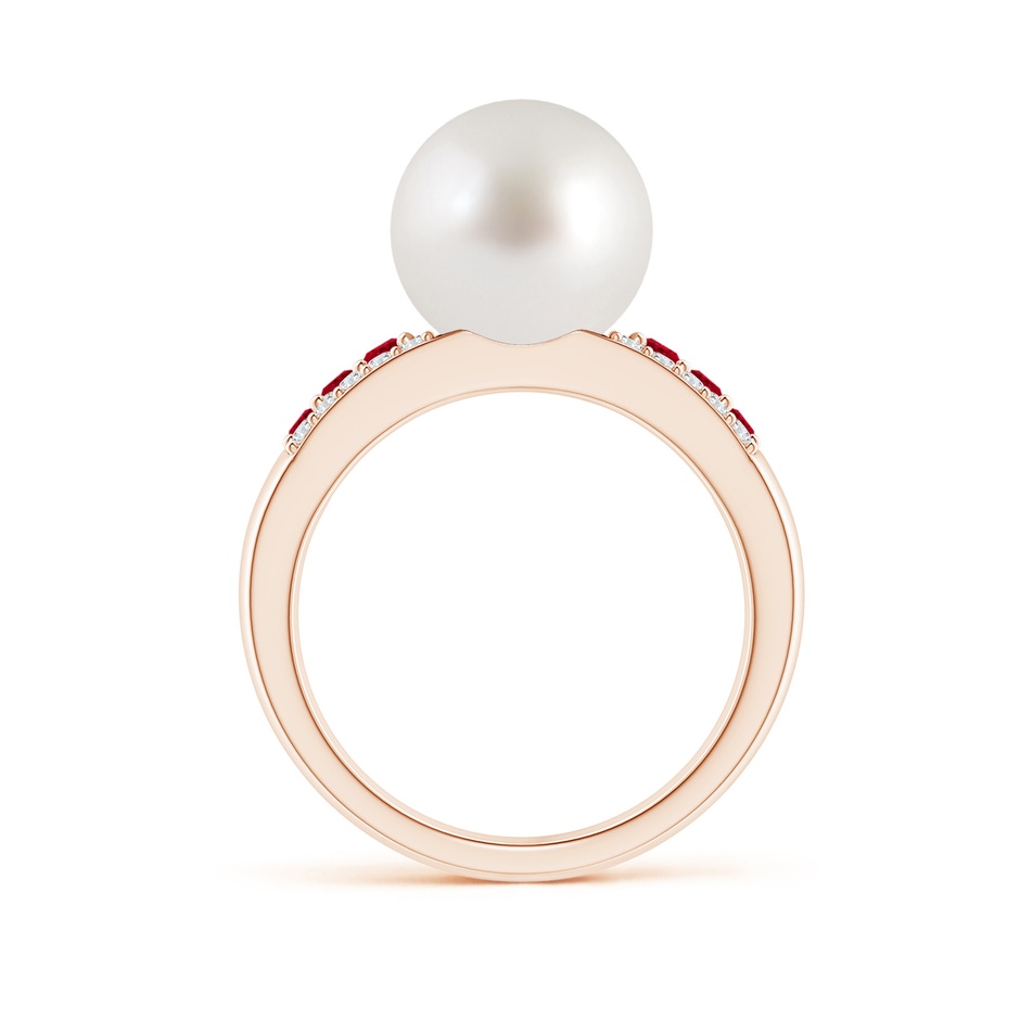 10mm AAA South Sea Pearl Ring with Rubies in Rose Gold side 1