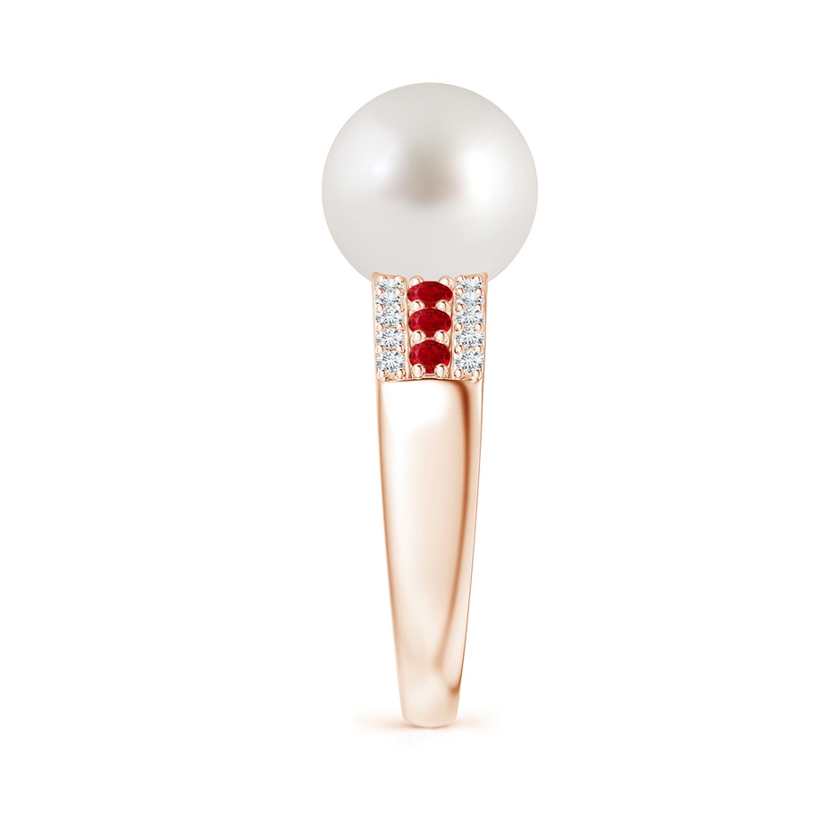 10mm AAA South Sea Pearl Ring with Rubies in Rose Gold side 2