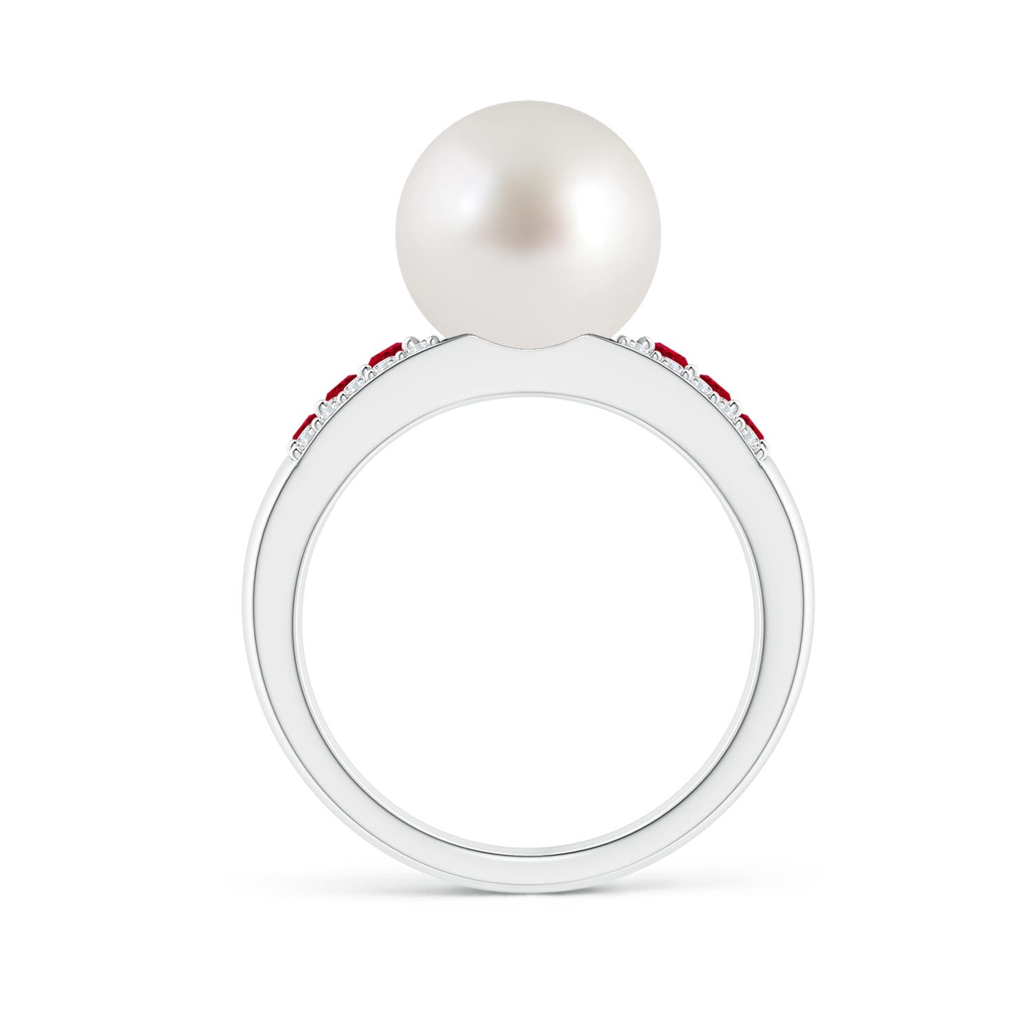 10mm AAA South Sea Pearl Ring with Rubies in White Gold