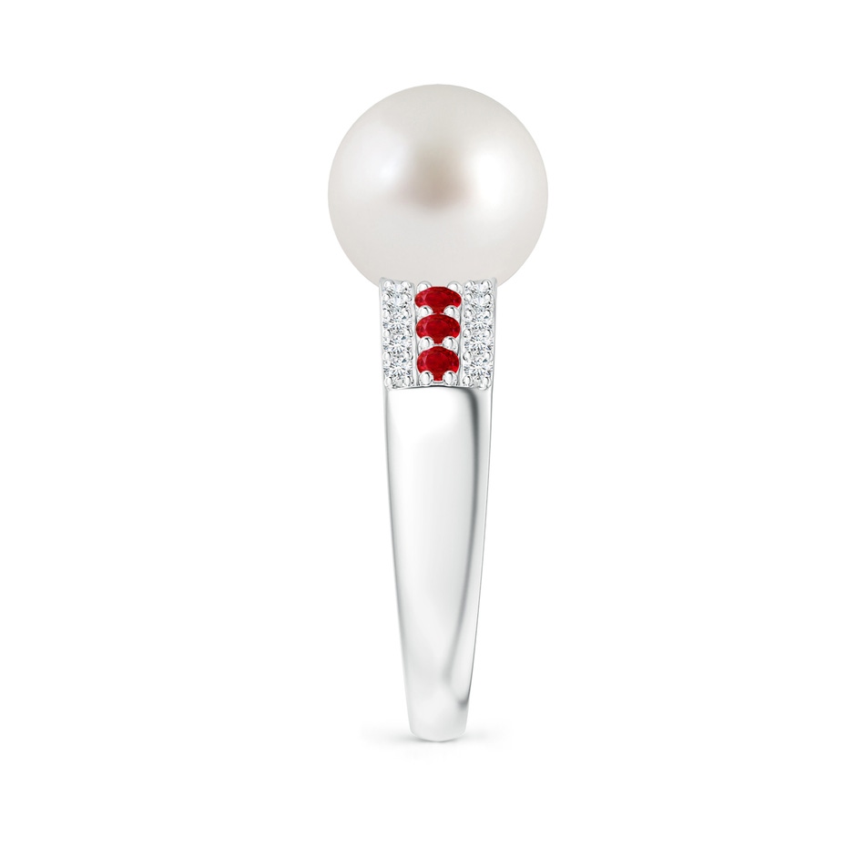 10mm AAA South Sea Pearl Ring with Rubies in White Gold side 2