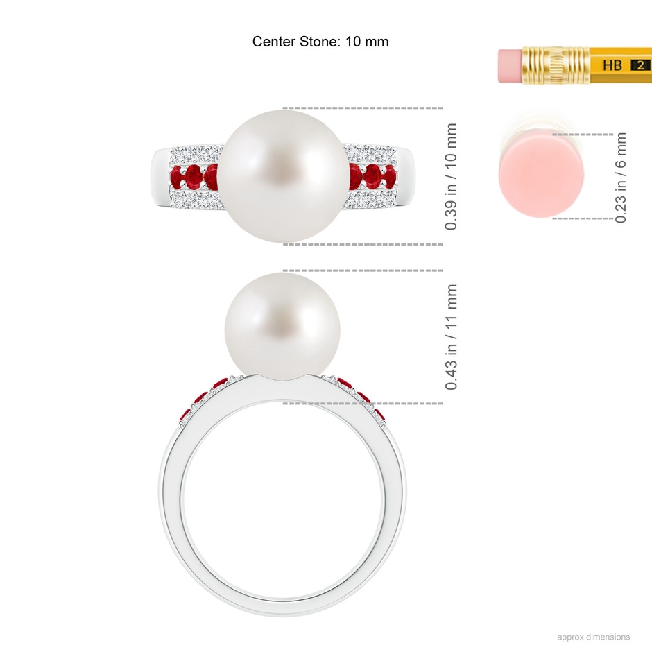 10mm AAA South Sea Pearl Ring with Rubies in White Gold ruler