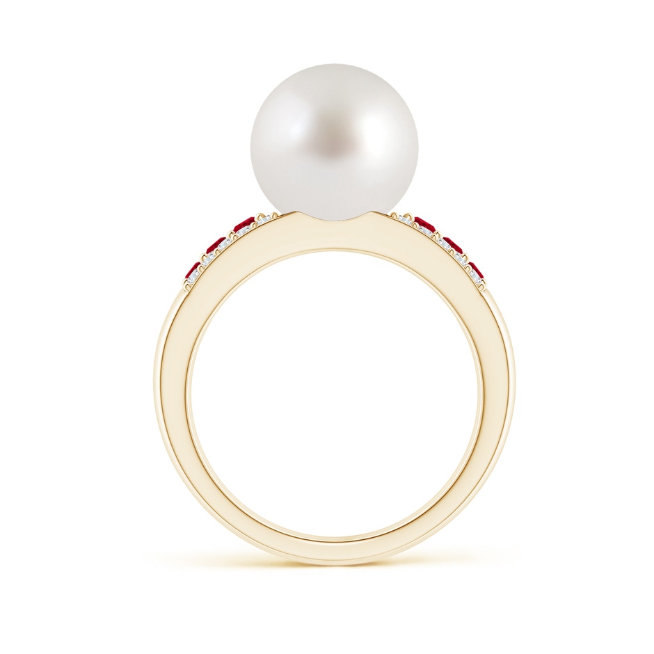 10mm AAA South Sea Pearl Ring with Rubies in Yellow Gold side 1