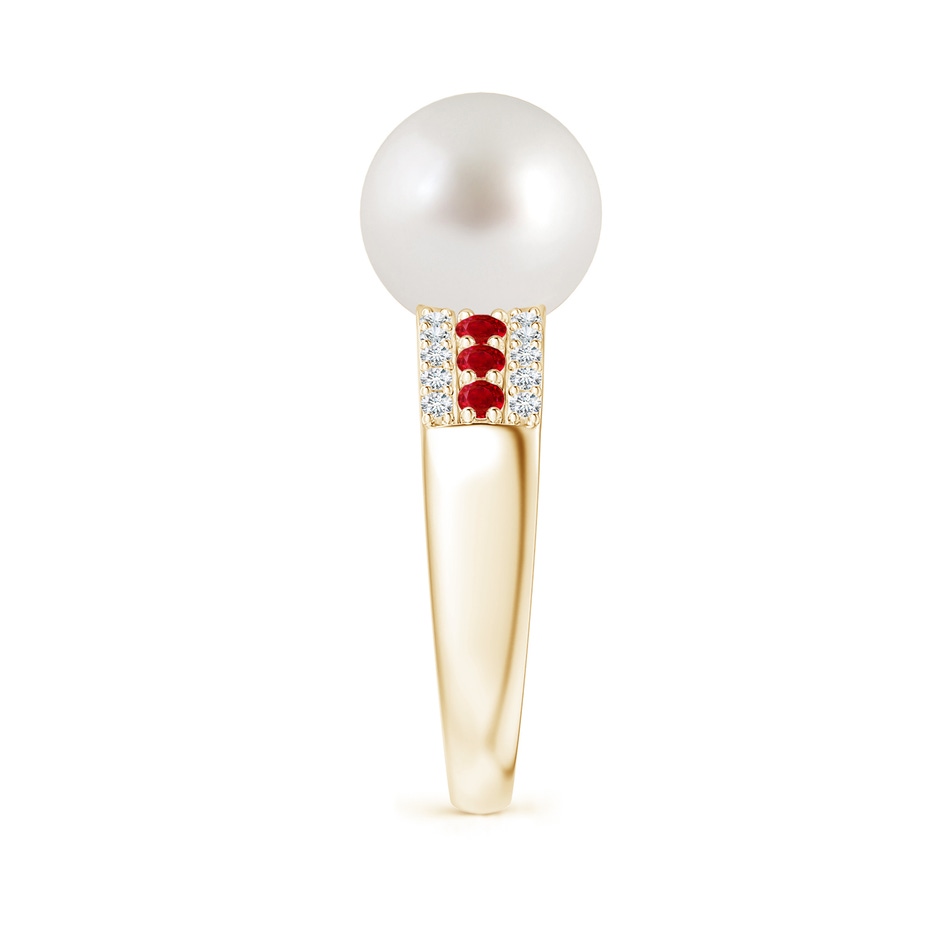 10mm AAA South Sea Pearl Ring with Rubies in Yellow Gold side 2