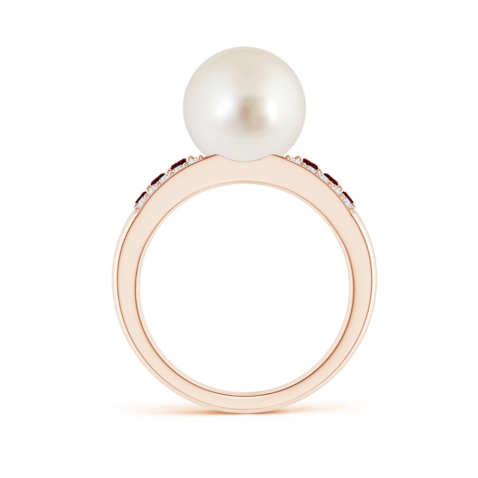 10mm AAAA South Sea Pearl Ring with Rubies in Rose Gold side 1