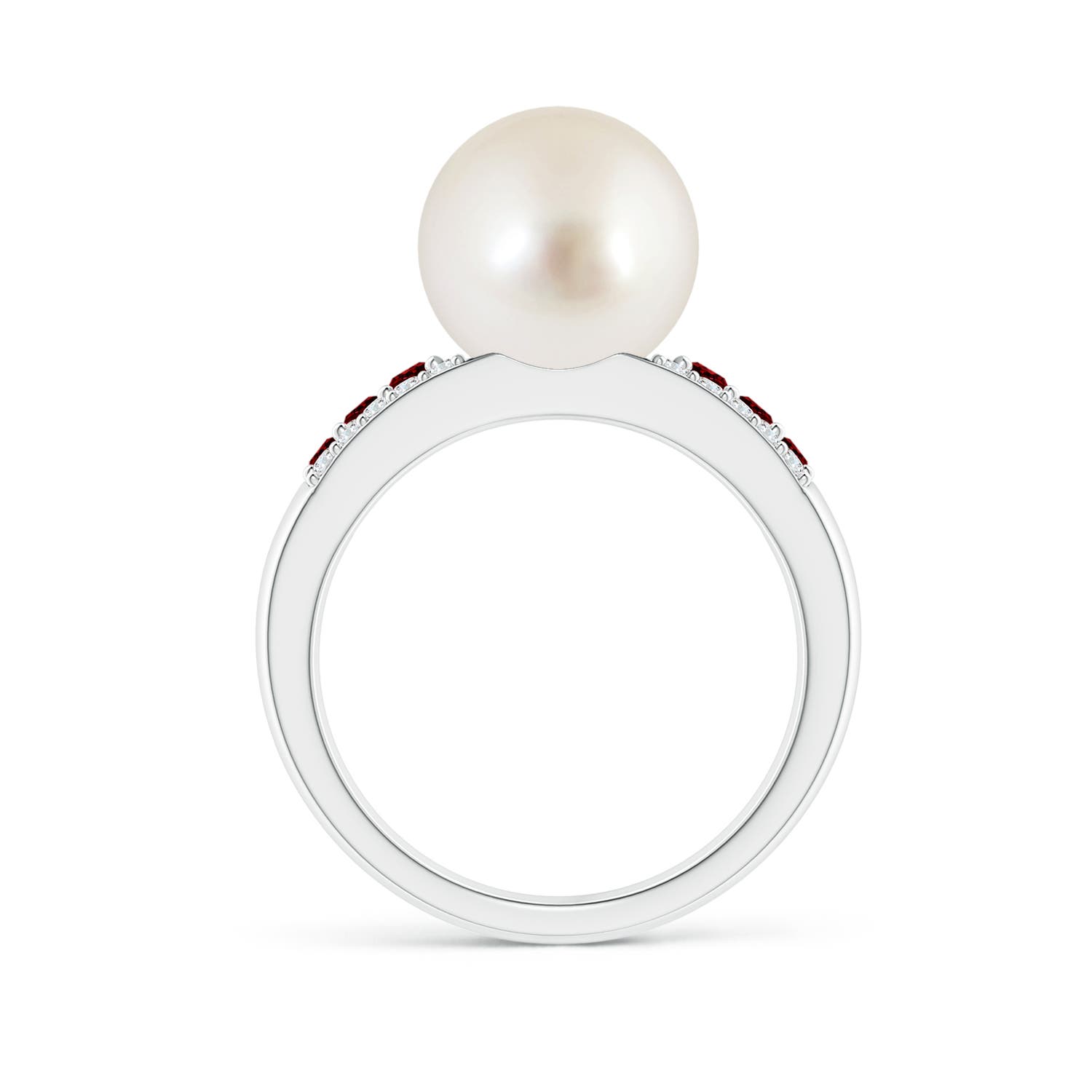 10mm AAAA South Sea Pearl Ring with Rubies in White Gold