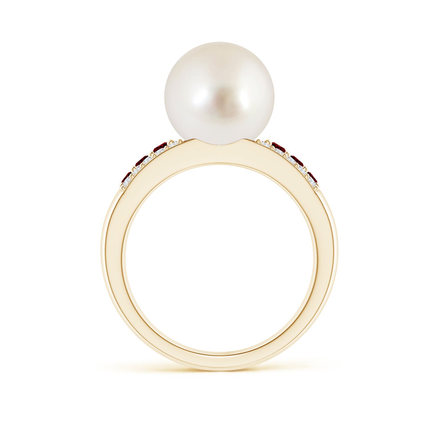 10mm AAAA South Sea Pearl Ring with Rubies in Yellow Gold