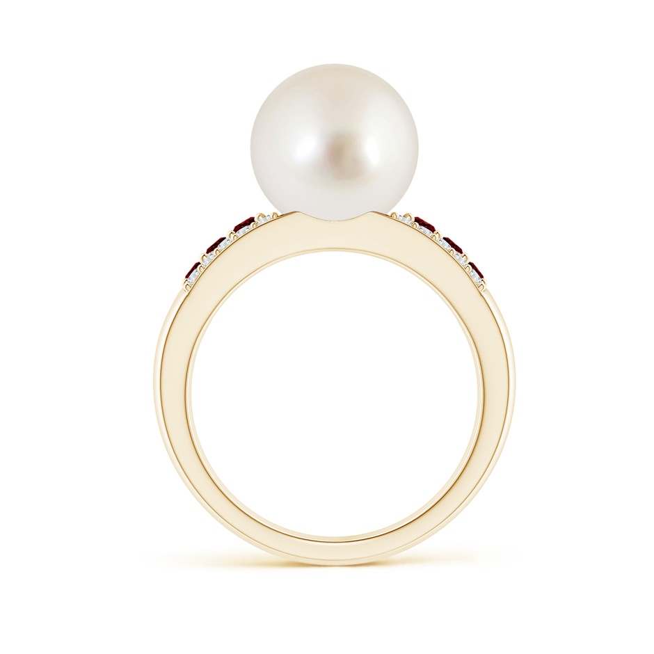 10mm AAAA South Sea Pearl Ring with Rubies in Yellow Gold side 1