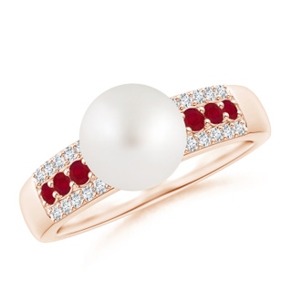8mm AA South Sea Pearl Ring with Rubies in Rose Gold