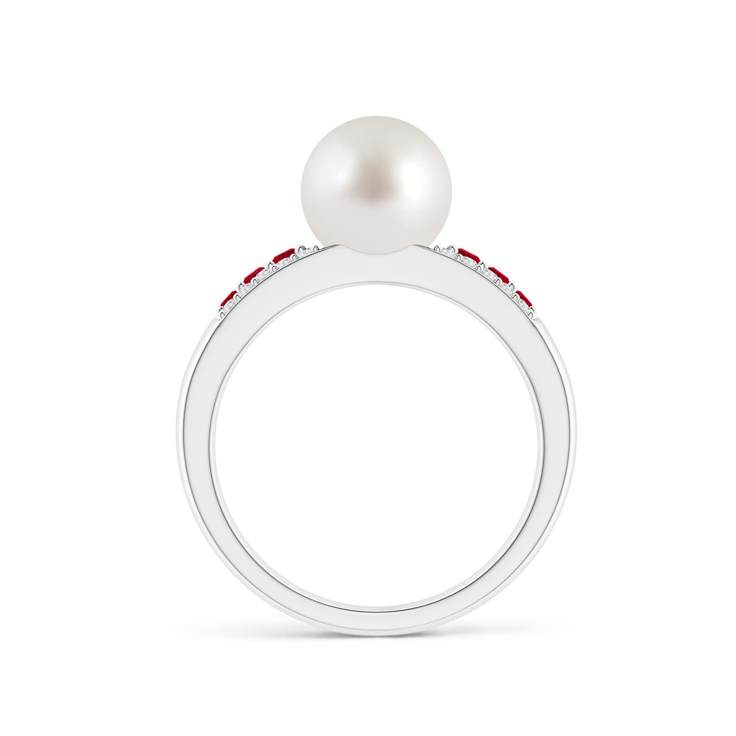 8mm AAA South Sea Pearl Ring with Rubies in White Gold