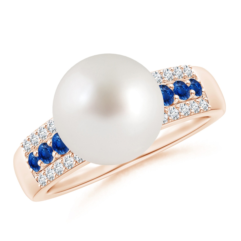 10mm AAA South Sea Pearl Ring with Sapphires in Rose Gold 