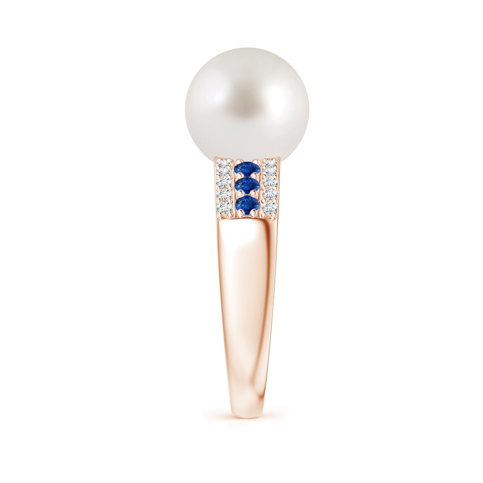 10mm AAA South Sea Pearl Ring with Sapphires in Rose Gold side 2