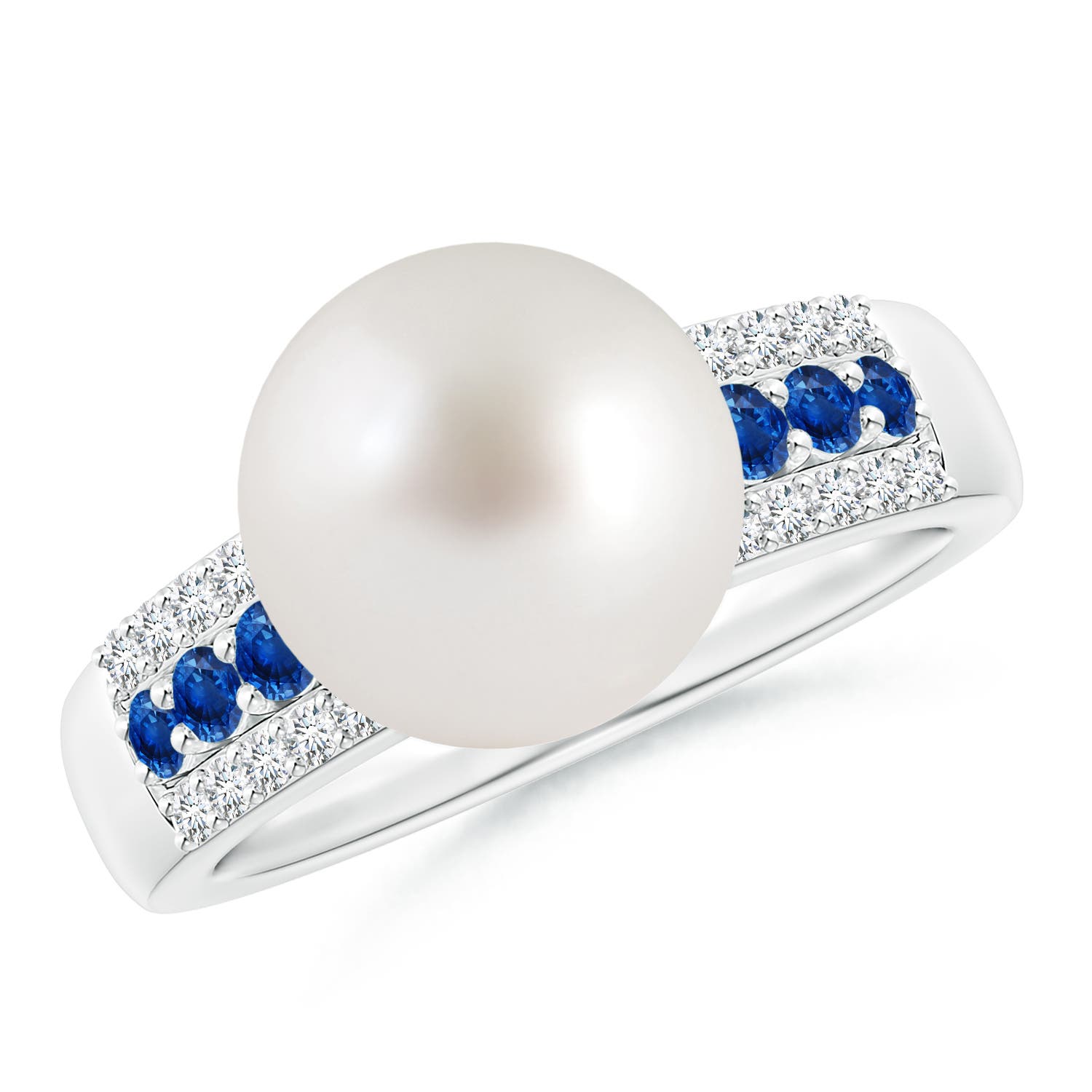 10mm AAA South Sea Pearl Ring with Sapphires in White Gold