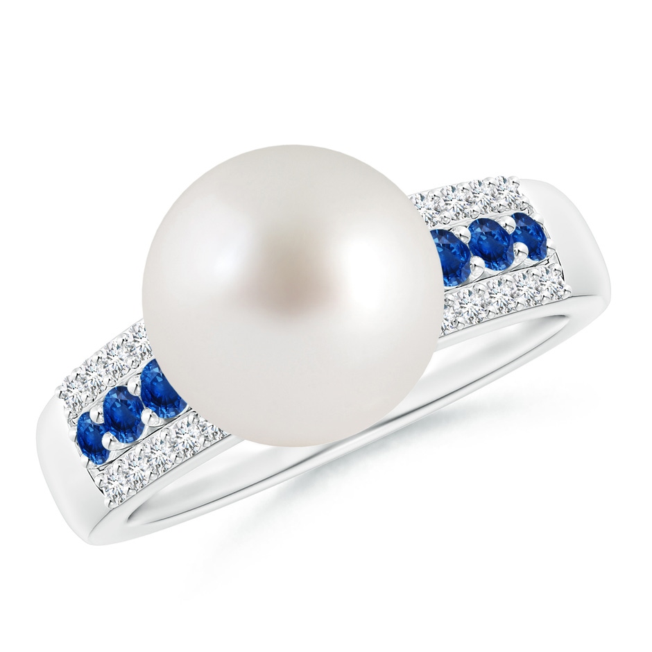 10mm AAA South Sea Pearl Ring with Sapphires in White Gold 