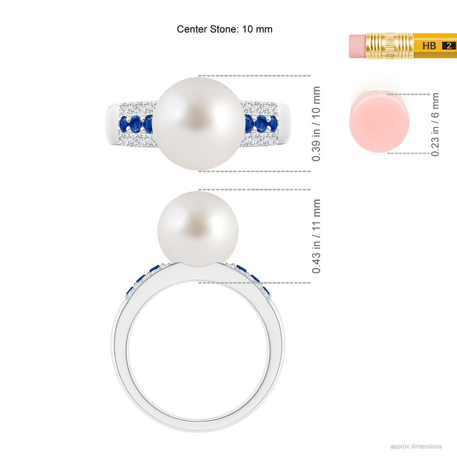 10mm AAA South Sea Pearl Ring with Sapphires in White Gold ruler