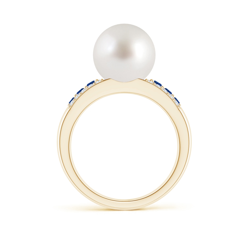 10mm AAA South Sea Pearl Ring with Sapphires in Yellow Gold side 1