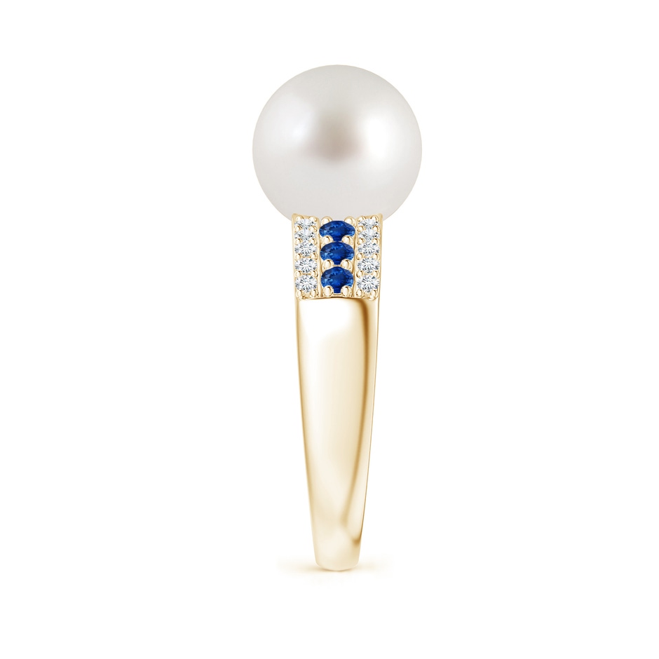 10mm AAA South Sea Pearl Ring with Sapphires in Yellow Gold side 2