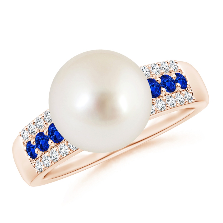 10mm AAAA South Sea Pearl Ring with Sapphires in Rose Gold 