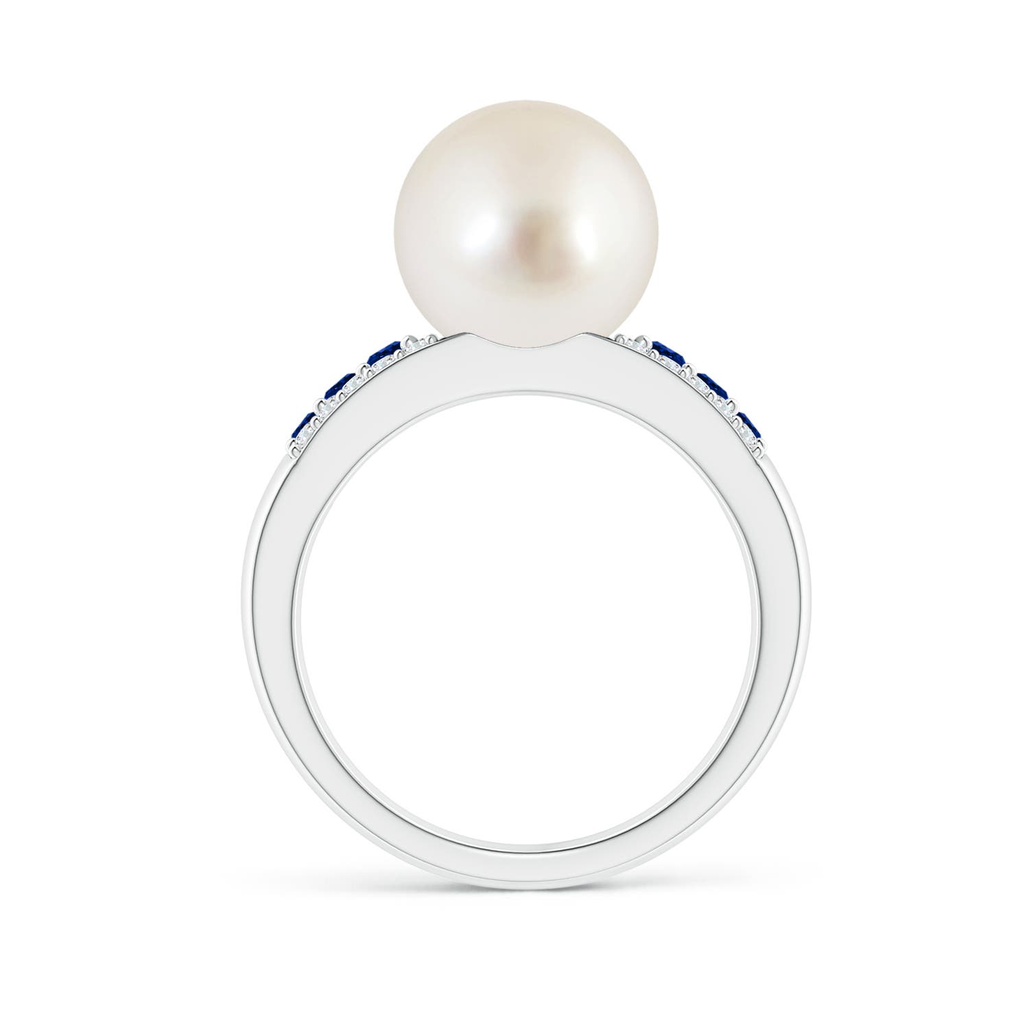 10mm AAAA South Sea Pearl Ring with Sapphires in White Gold
