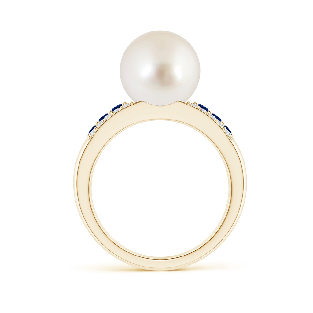 10mm AAAA South Sea Pearl Ring with Sapphires in Yellow Gold Side 1