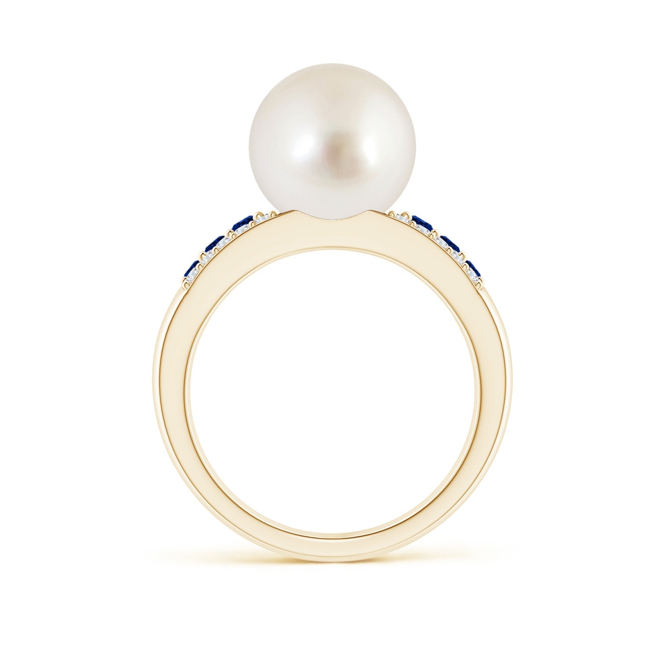 10mm AAAA South Sea Pearl Ring with Sapphires in Yellow Gold side 1