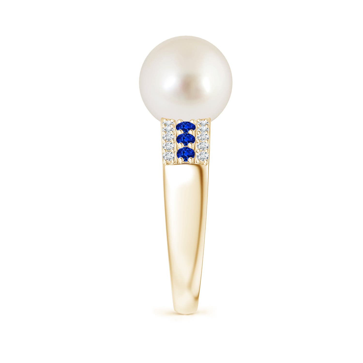 10mm AAAA South Sea Pearl Ring with Sapphires in Yellow Gold - side 2