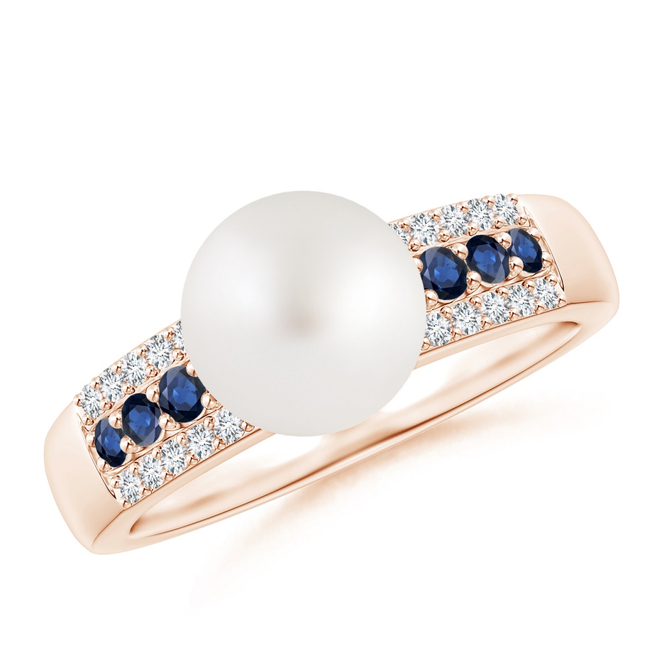 8mm AA South Sea Pearl Ring with Sapphires in Rose Gold 