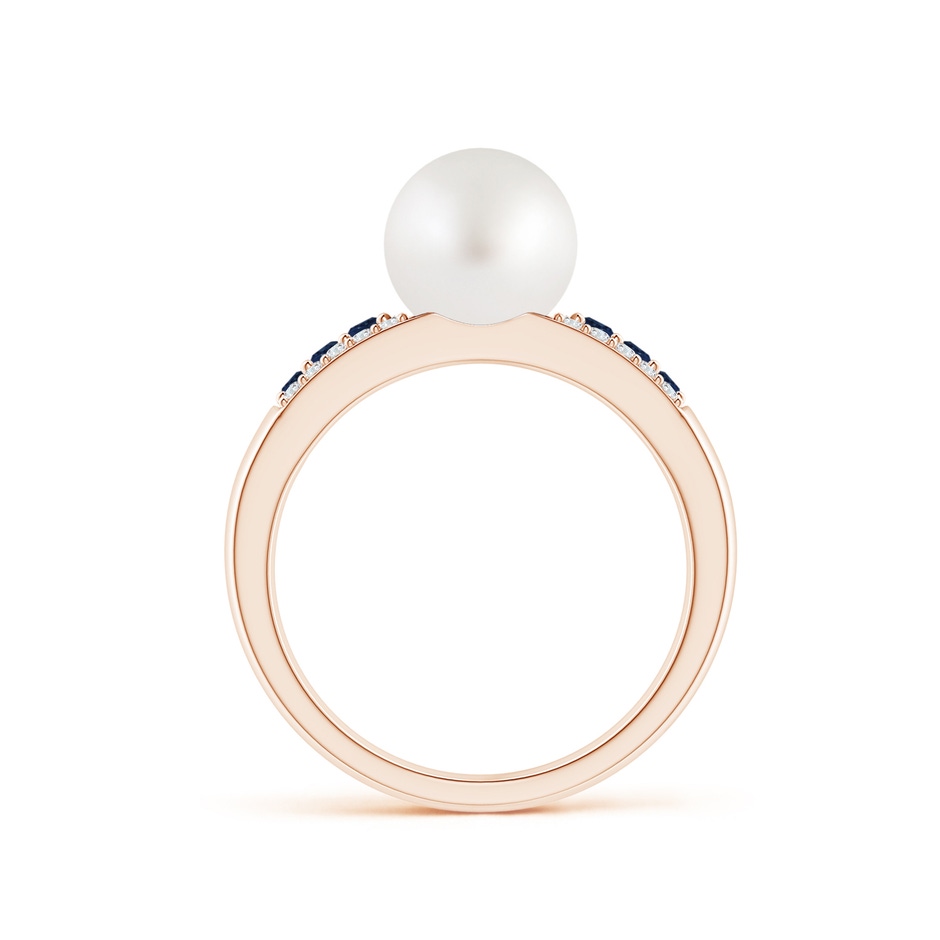 8mm AA South Sea Pearl Ring with Sapphires in Rose Gold side 1