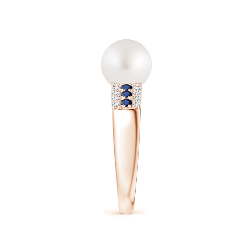 8mm AA South Sea Pearl Ring with Sapphires in Rose Gold side 2