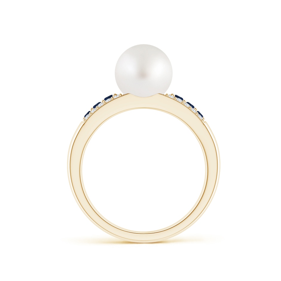 8mm AA South Sea Pearl Ring with Sapphires in Yellow Gold side 1