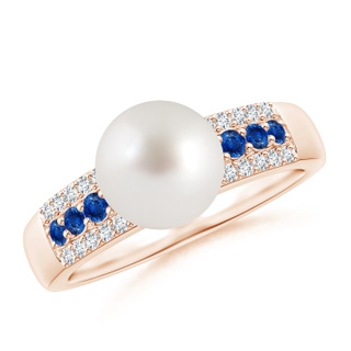 8mm AAA South Sea Pearl Ring with Sapphires in Rose Gold
