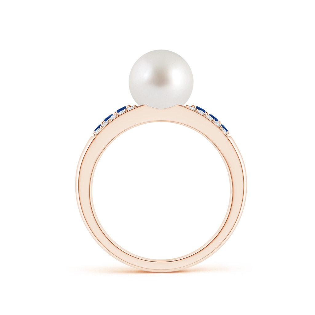 8mm AAA South Sea Pearl Ring with Sapphires in Rose Gold Side 1