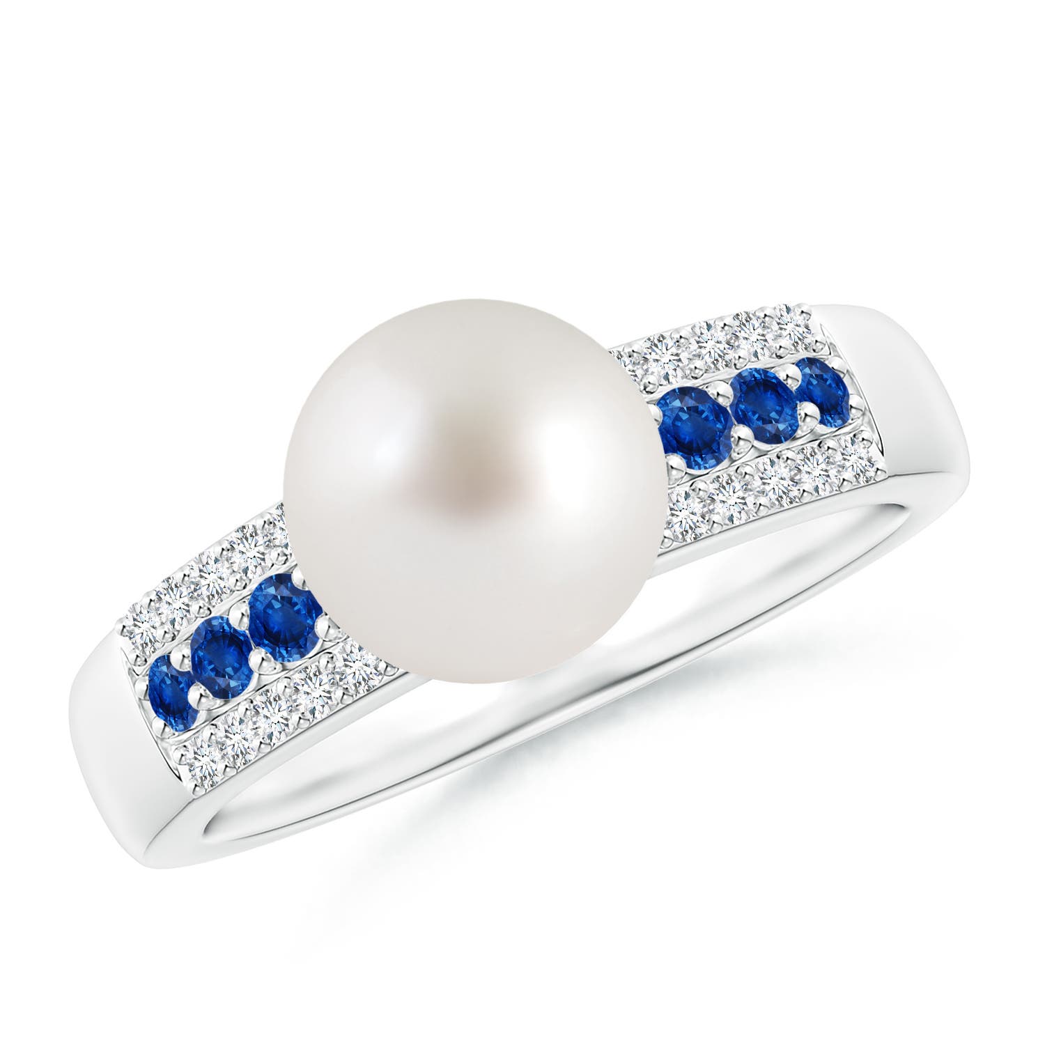 8mm AAA South Sea Pearl Ring with Sapphires in White Gold