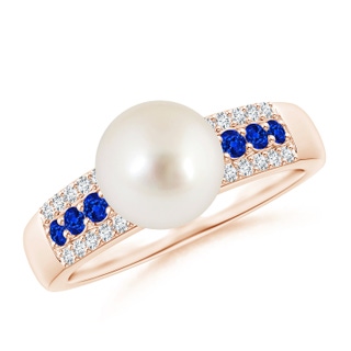 8mm AAAA South Sea Pearl Ring with Sapphires in Rose Gold