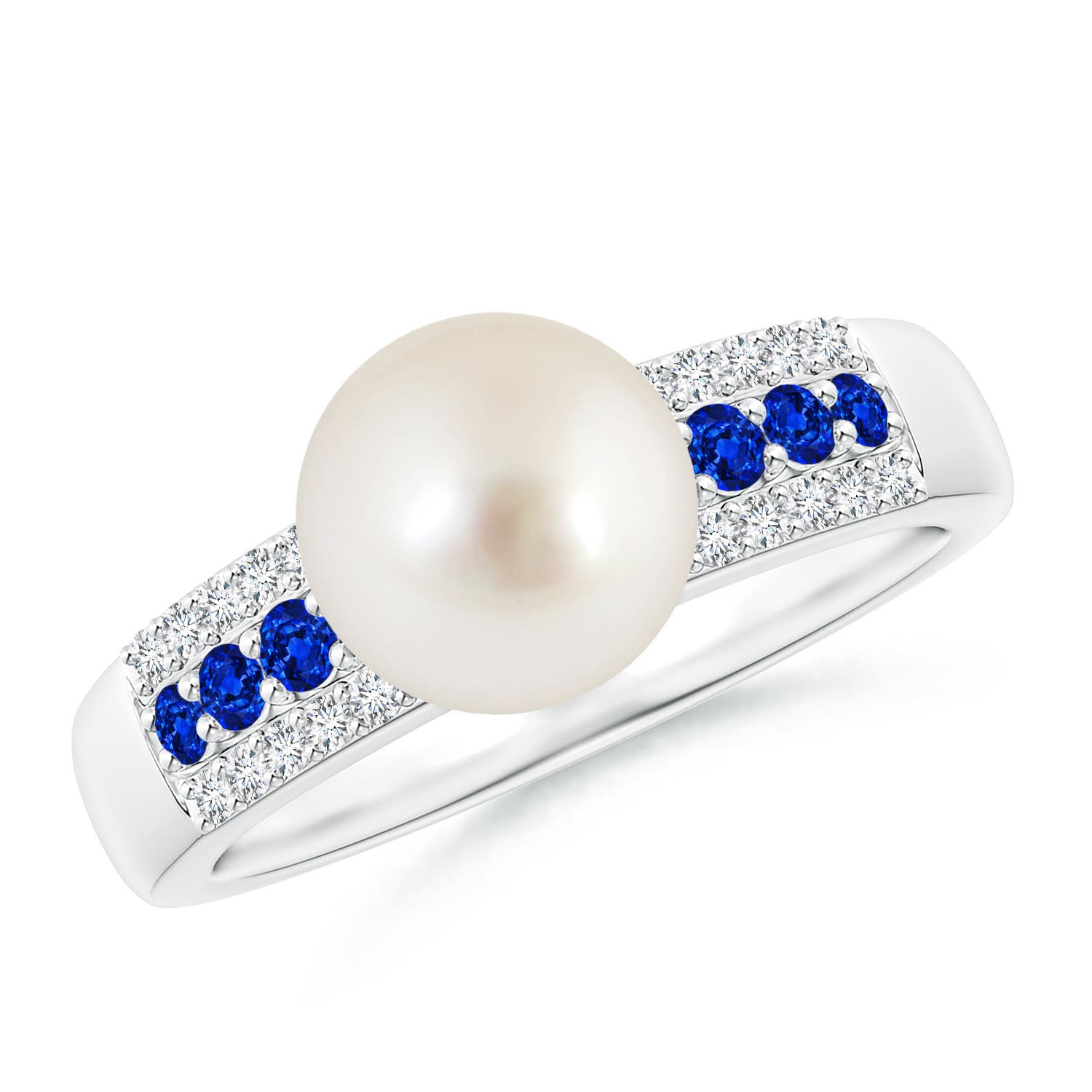 8mm AAAA South Sea Pearl Ring with Sapphires in White Gold