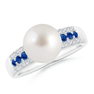 9mm AAA South Sea Pearl Ring with Sapphires in White Gold