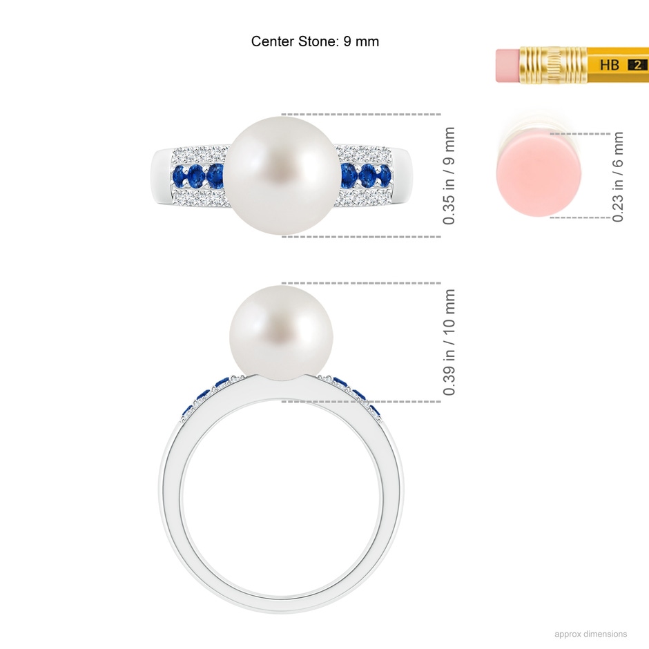 9mm AAA South Sea Pearl Ring with Sapphires in White Gold ruler