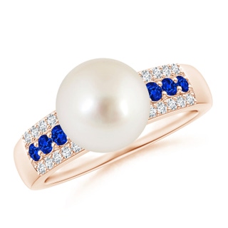 9mm AAAA South Sea Pearl Ring with Sapphires in Rose Gold