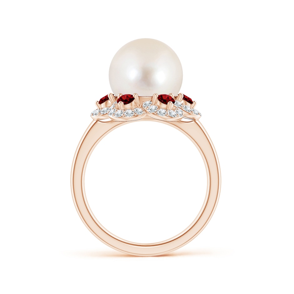 10mm AAAA Freshwater Pearl Floral Ring with Rubies in Rose Gold side 1