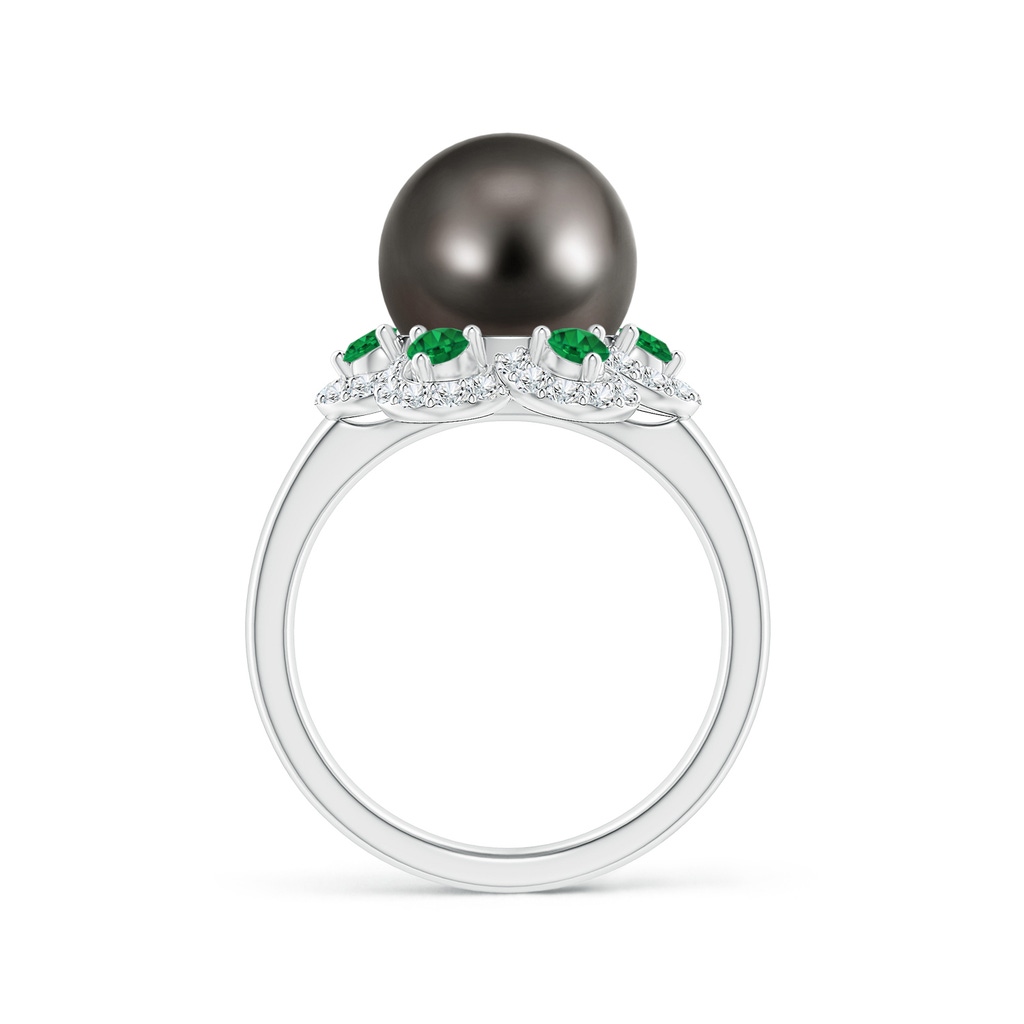 10mm AAA Tahitian Pearl Floral Ring with Emeralds in White Gold Side 1