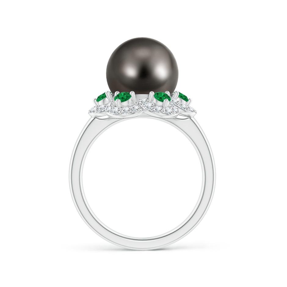 10mm AAA Tahitian Pearl Floral Ring with Emeralds in White Gold side 1