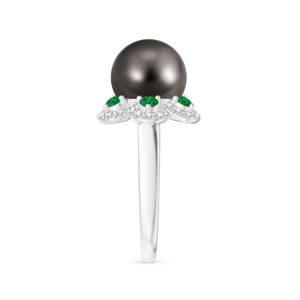 10mm AAA Tahitian Pearl Floral Ring with Emeralds in White Gold Side 2