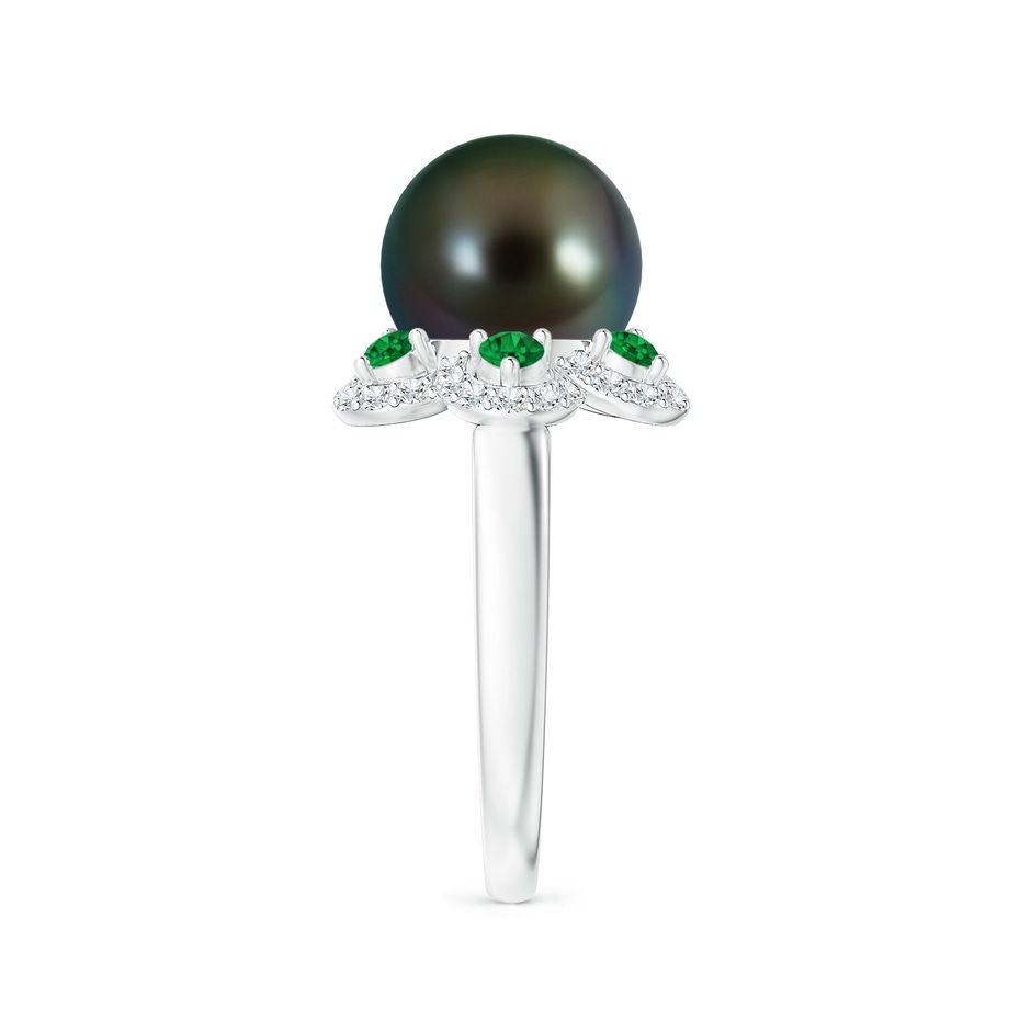 10mm AAAA Tahitian Pearl Floral Ring with Emeralds in White Gold side 2