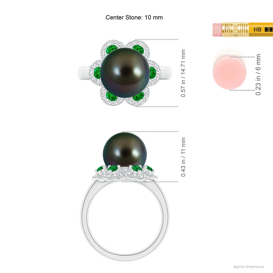 10mm AAAA Tahitian Pearl Floral Ring with Emeralds in White Gold ruler