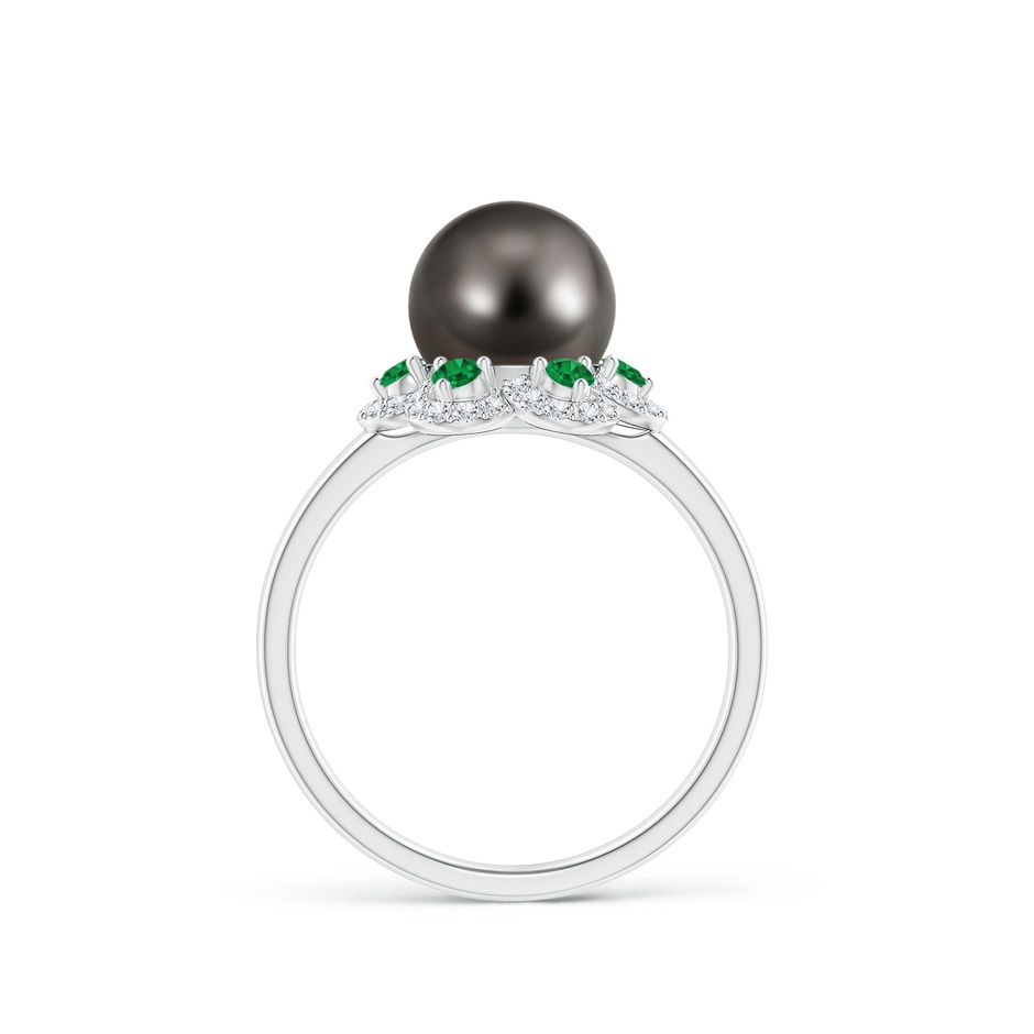 8mm AAA Tahitian Pearl Floral Ring with Emeralds in White Gold side 1