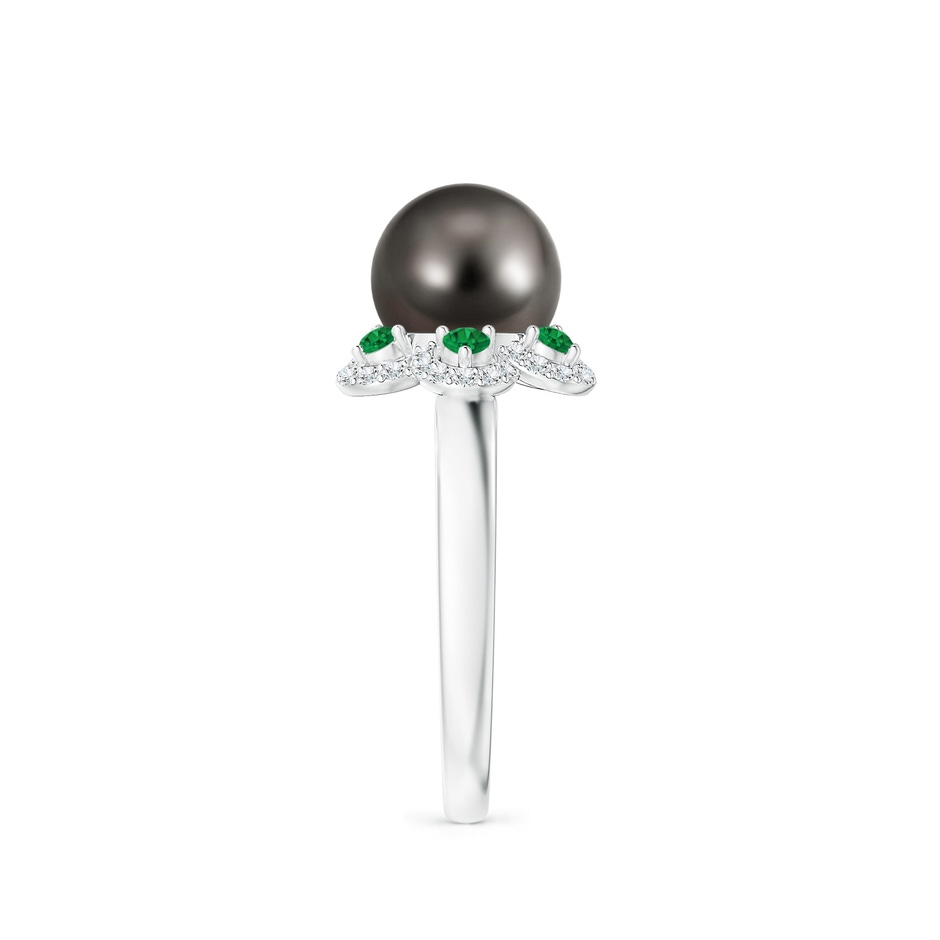 8mm AAA Tahitian Pearl Floral Ring with Emeralds in White Gold side 2