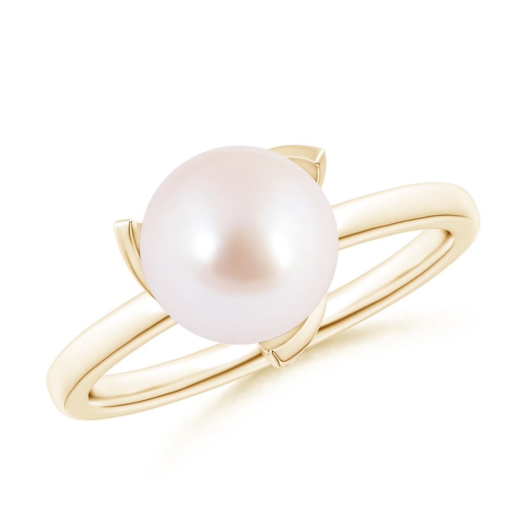 8mm AAA Trillium Japanese Akoya Pearl Solitaire Ring in Yellow Gold